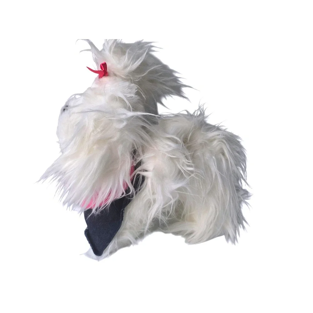 BATTAT White Yorkie Shaggy Plush Dog with Denim Pink Vest and Red Bow 10 Inch